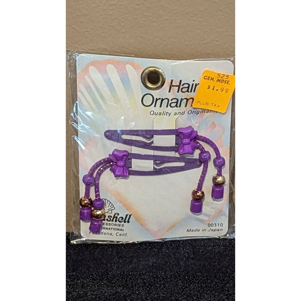 Vintage Purple Hair Ornaments W/ Beads & Butterfly Accents Seashell Accessories